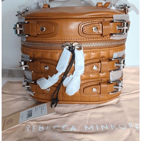 NWT REBECCA MINKOFF Hitch Hiker Oblong Moto Caramel Crossbody Handbag MSRP $398 - Picture 6 of 16